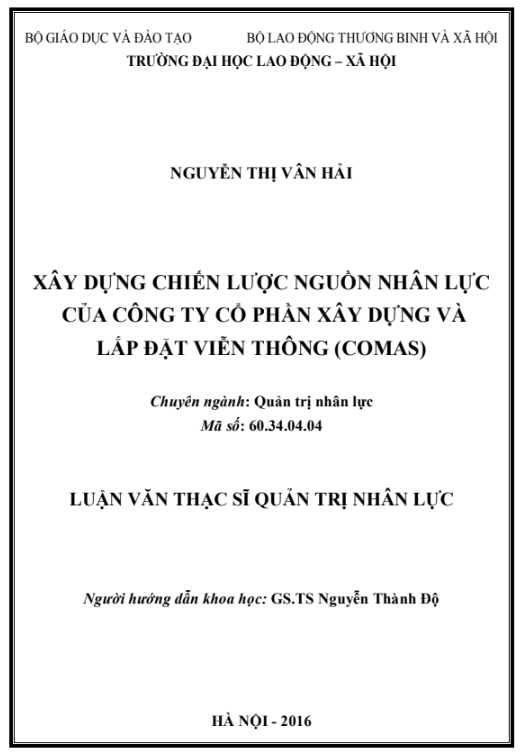 Luận văn Xây dựng chiến lược nguồn nhân lực của công ty COMAS