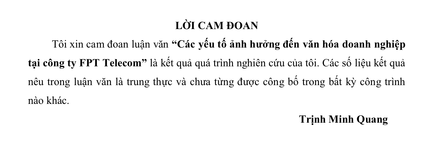 Lời cam đoan luận văn thạc sĩ quản trị kinh doanh